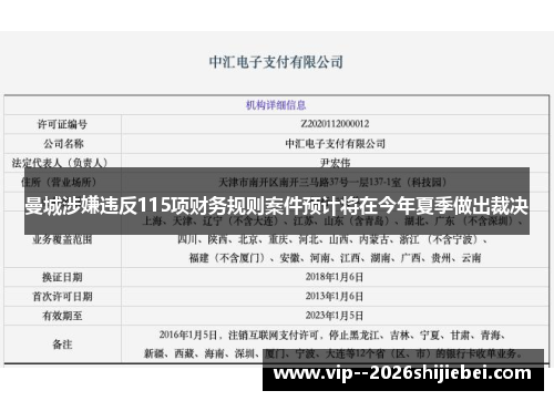 曼城涉嫌违反115项财务规则案件预计将在今年夏季做出裁决